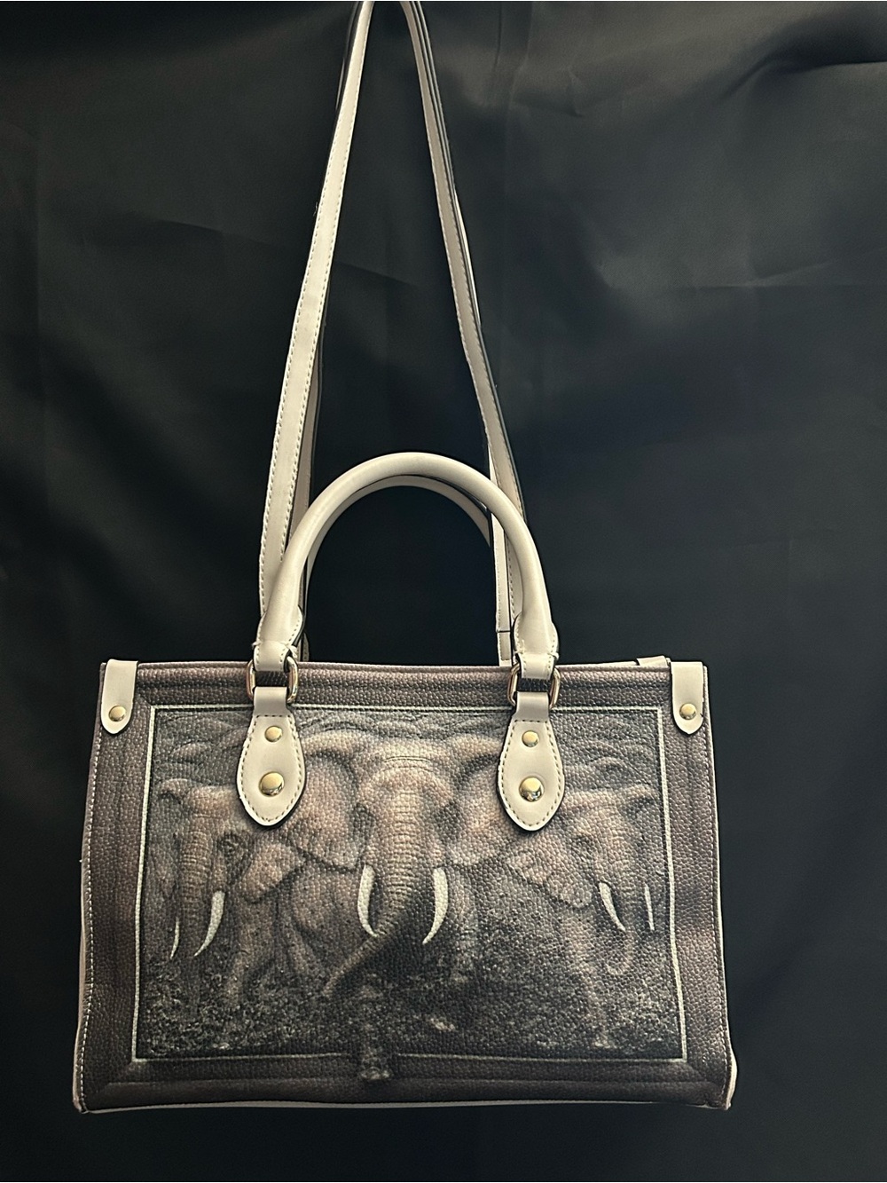 BFlairs Women’s Handbag with Elephant Print Gray & Cream